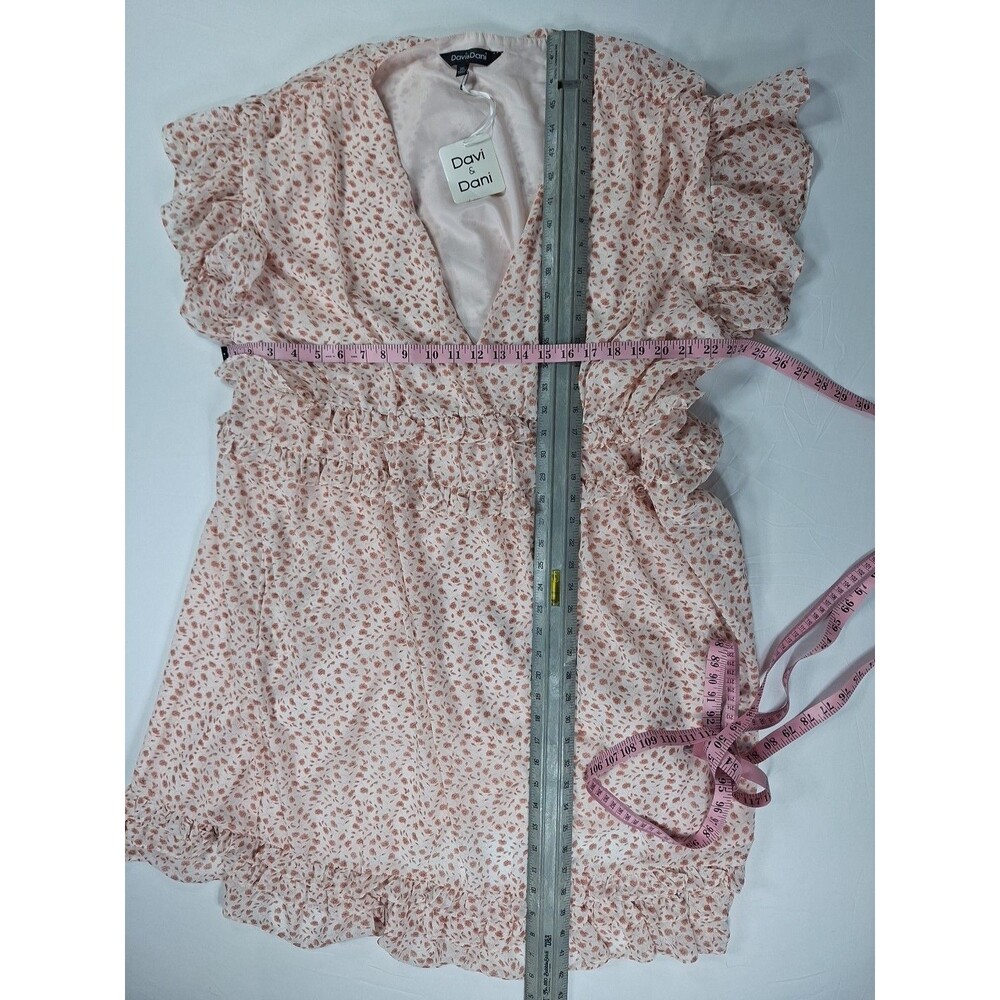 Davi & Dani Pink Floral Sundress Womens 3XL Plus Midi Dress Chiffon Ruffle VNeck - Picture 3 of 6
